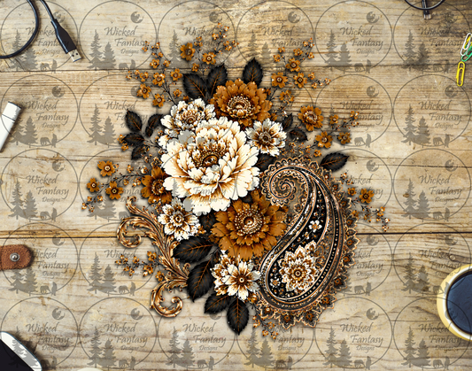 UVDTF Amber and Ivory Paisley Floral