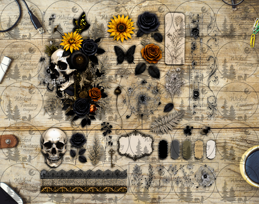 UVDTF Ash and Amber Gothic Florals Multimedia Element Sheet