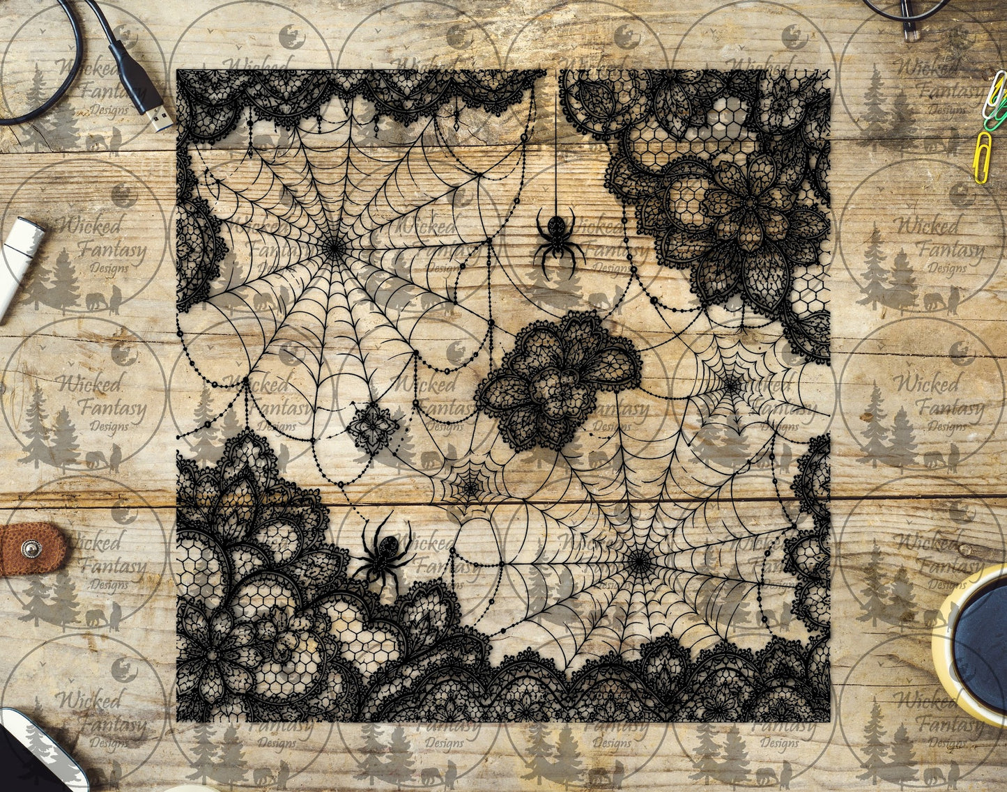 UVDTF Spider Lace and Jewels 20oz 30oz 10"x10"