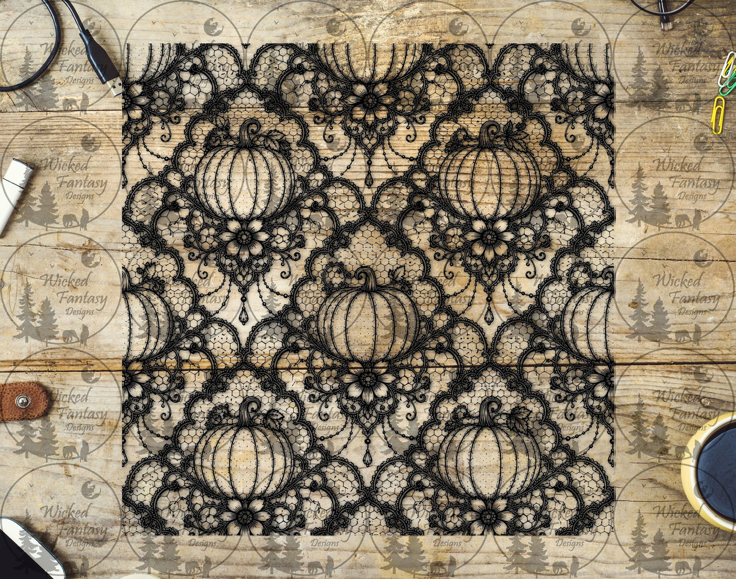 UVDTF Pumpkin Lace Damask 20oz 30oz 10"x10"
