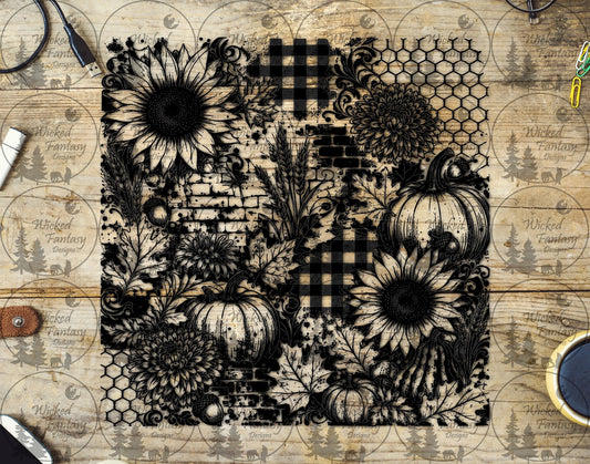 UVDTF Pumpkins and Sunflowers Grunge Patchwork 20oz 30oz 10"x10"