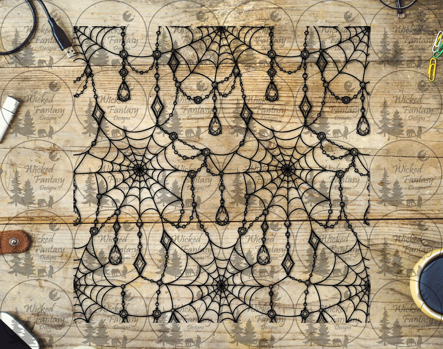 UVDTF Jeweled Spider Webs 20oz 30oz 10"x10"