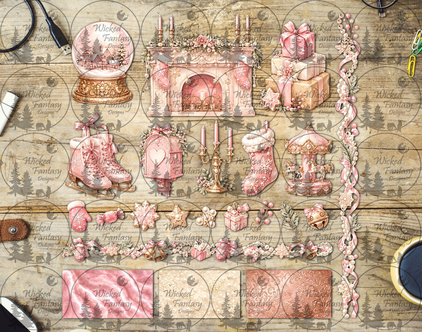 UVDTF Pearl Pink Christmas Multimedia Element Sheet