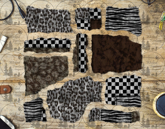 UVDTF Checkered Leopard Zebra Stripes Ripped Pages Element Sheet