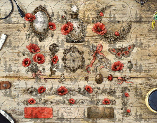UVDTF Gothic Poppies Multimedia Element Sheet