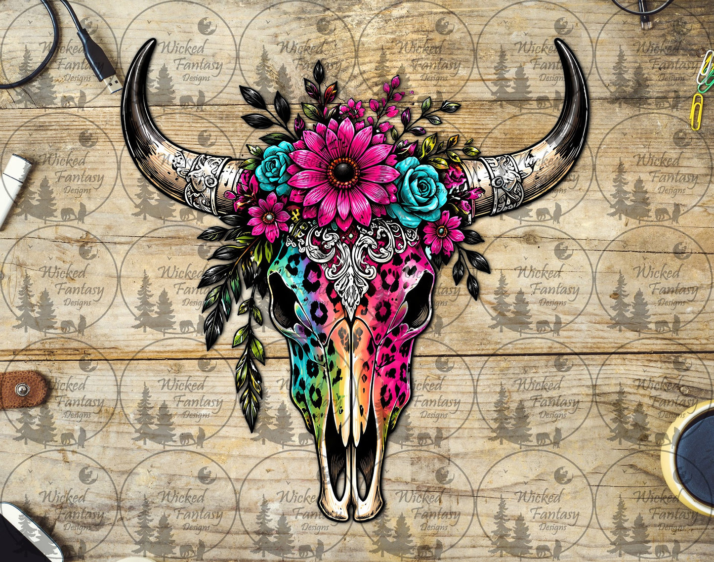 UVDTF Rainbow Leopard Cow Skull