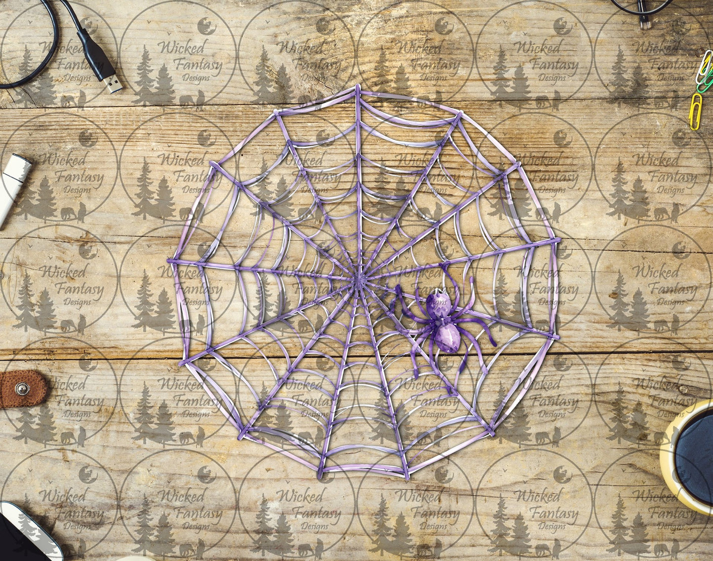 UVDTF Purple Watercolor Spider Web