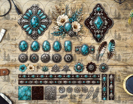 UVDTF Silver and Turquoise Conchos Multimedia Element Sheet