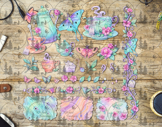 UVDTF Pastel Moth Tea Time Multimedia Element Sheet