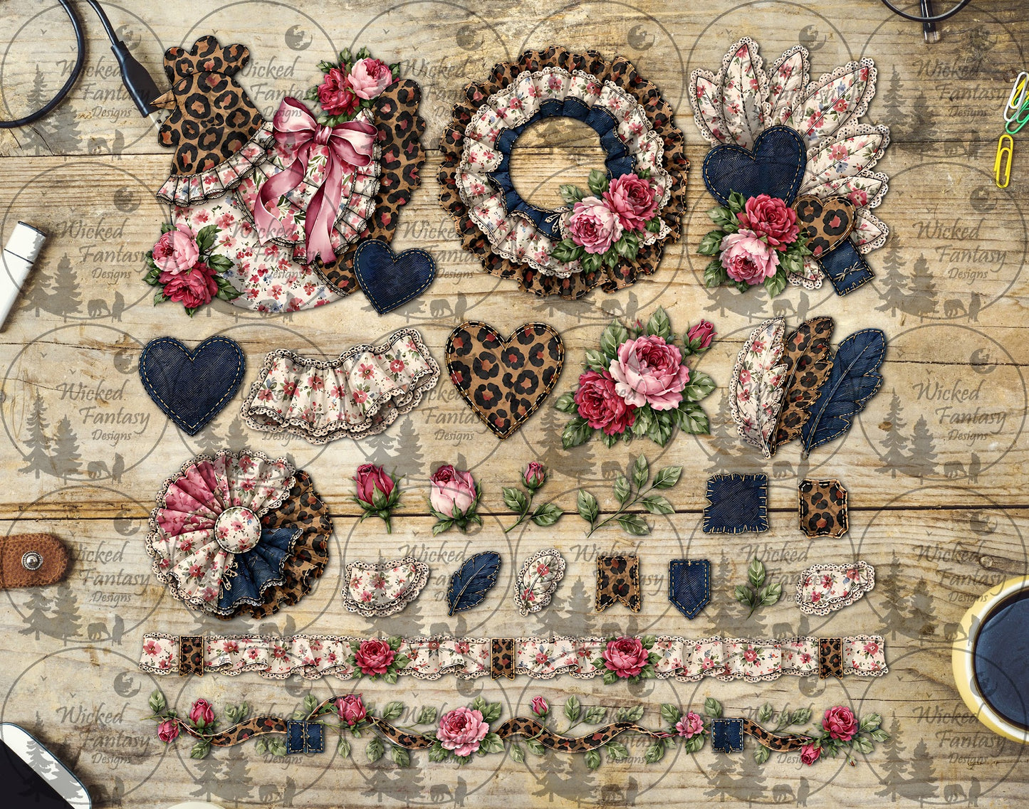 UVDTF Quilted Leopard Floral Chicken Element Sheet