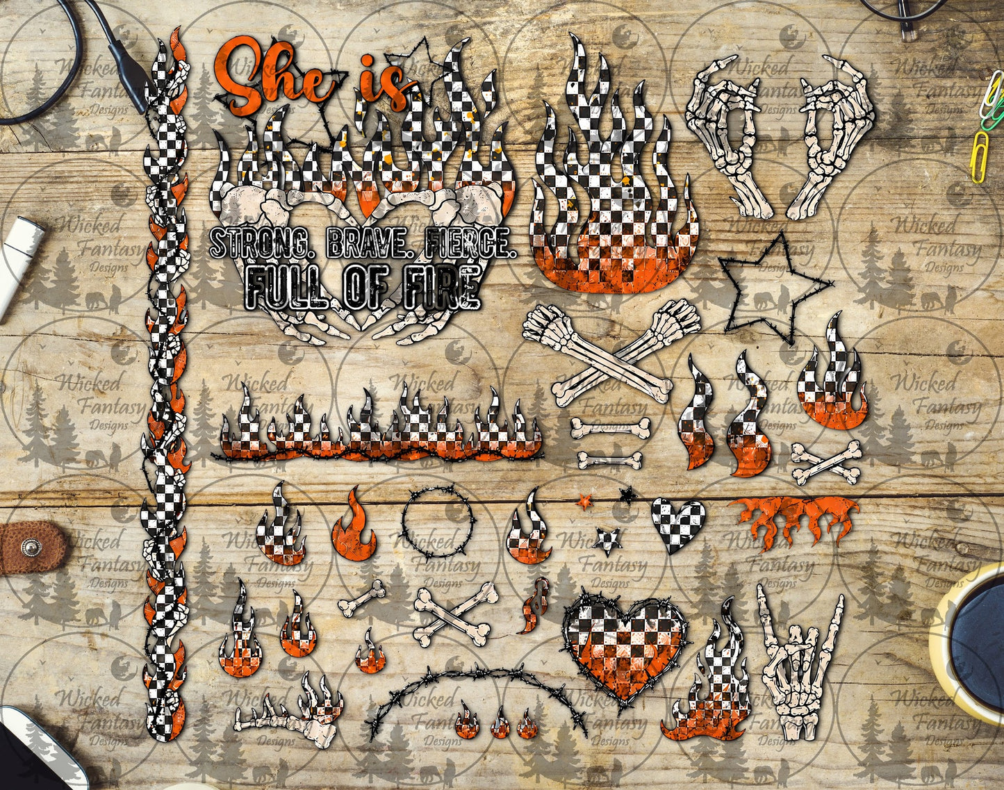UVDTF She is Strong Brave Fierce Full of Fire Checkered Element Sheet