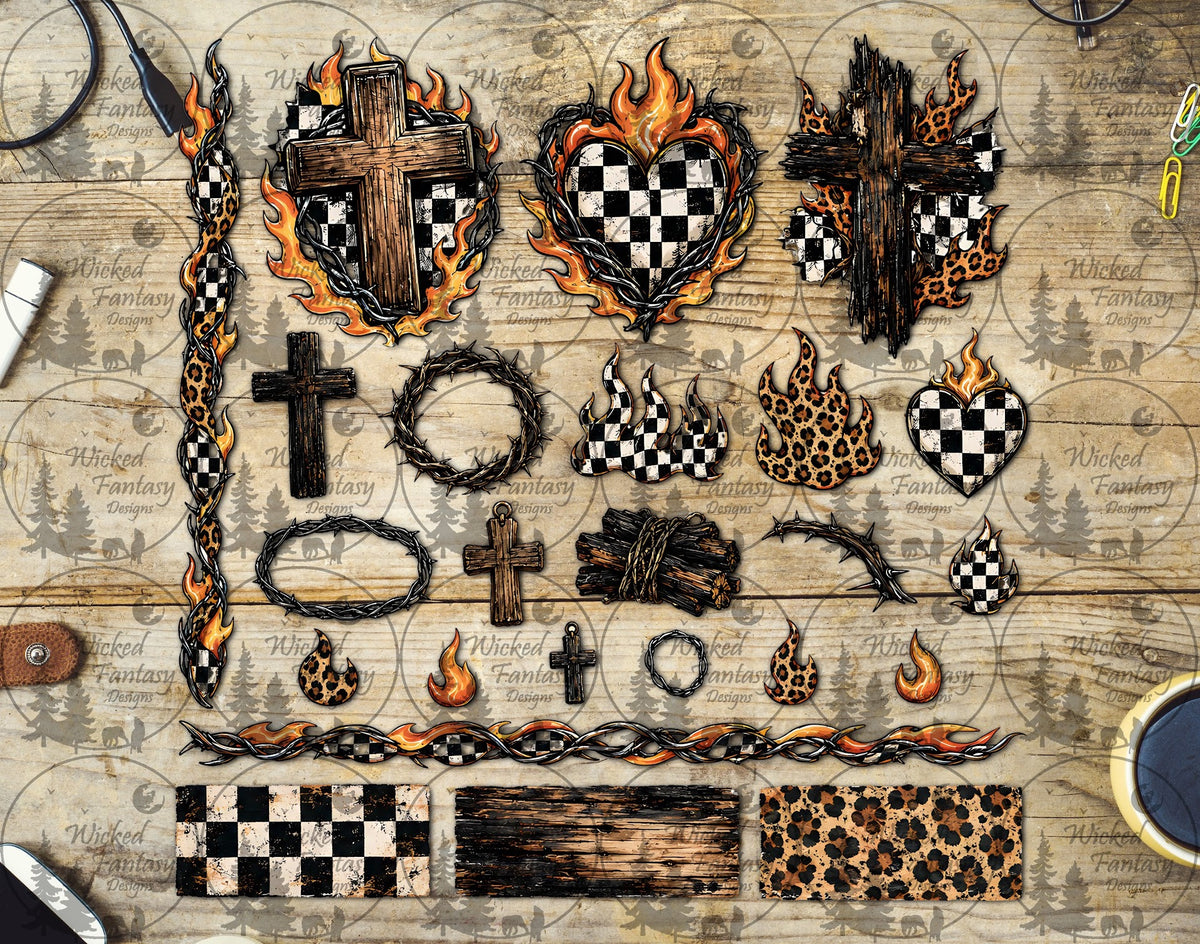 UVDTF Checkered Cross and Flames Element Sheet
