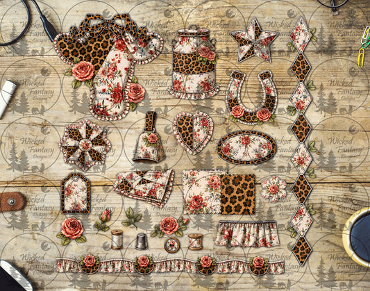 UVDTF Quilted Leopard Floral Cow Multimedia Element Sheet