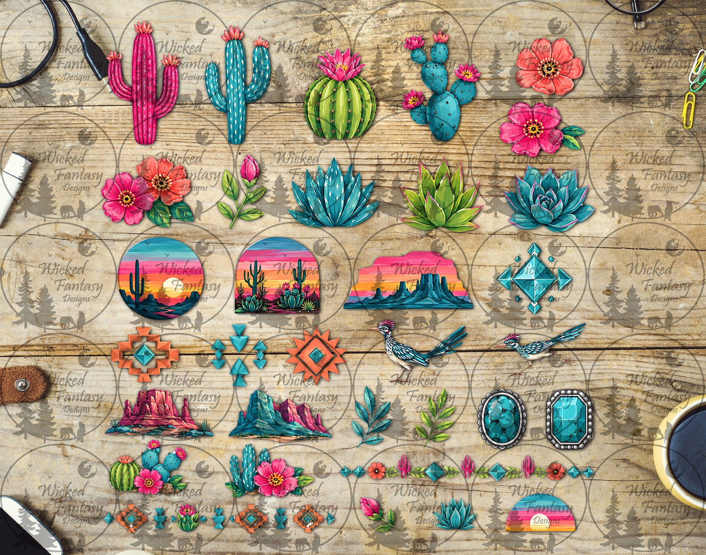 UVDTF Pink and Teal Cactus Filler Element Sheet