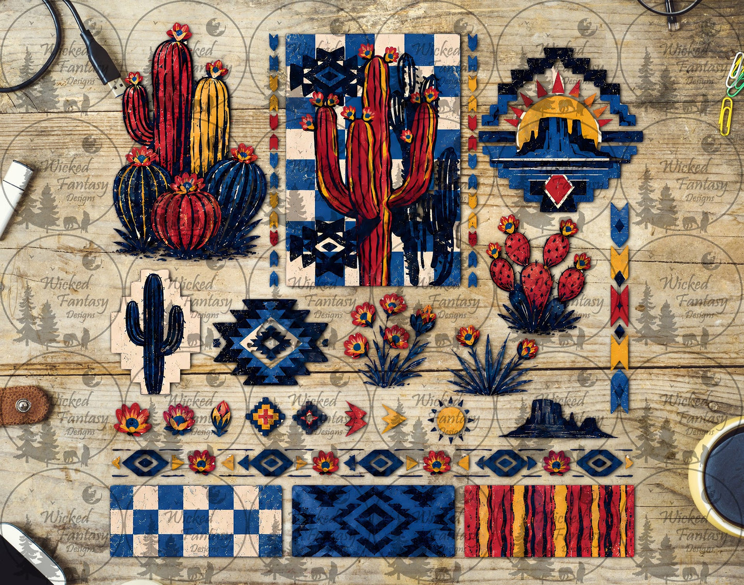 UVDTF Red and Blue Checkered Cactus Multimedia Element Sheet