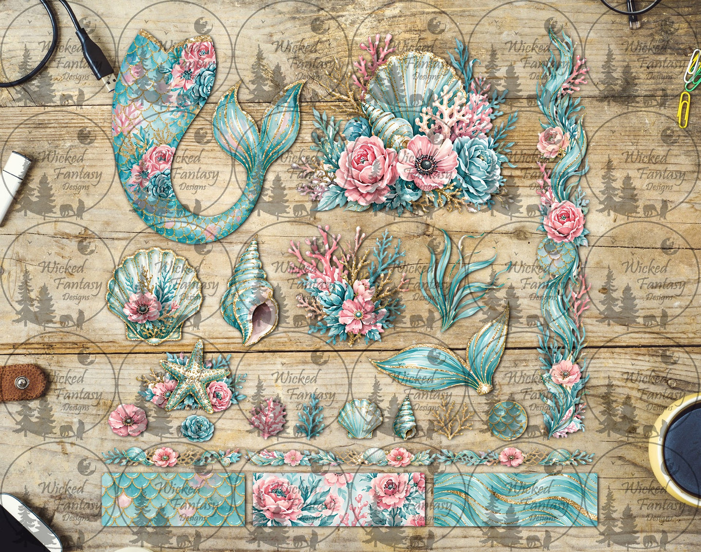 UVDTF Mermaid Tail and Undersea Florals Element Sheet