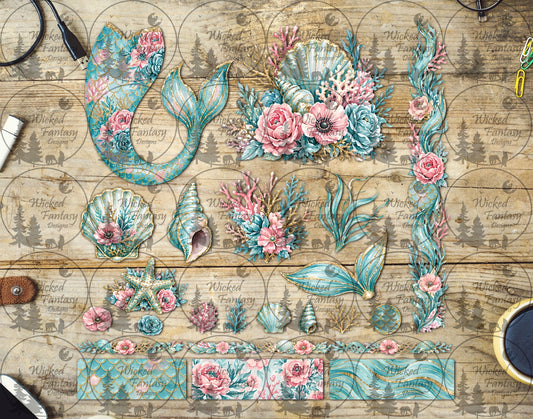 UVDTF Mermaid Tail and Undersea Florals Element Sheet