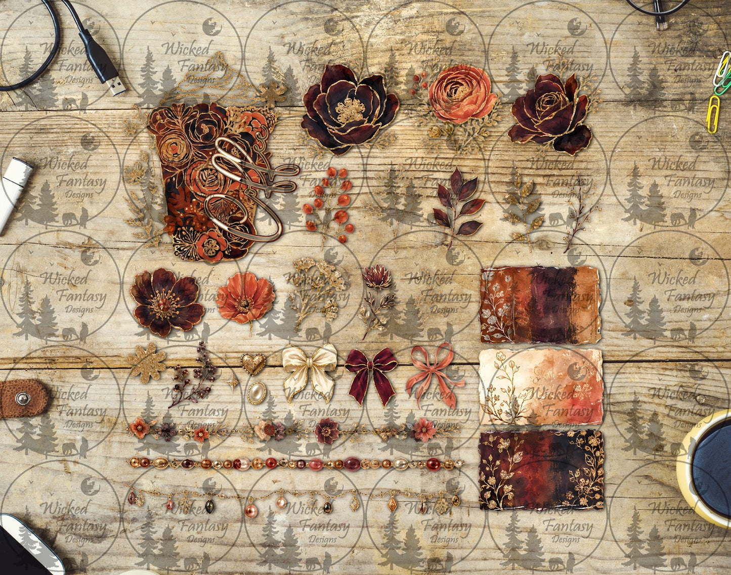 UVDTF Coffee Florals Element Sheet