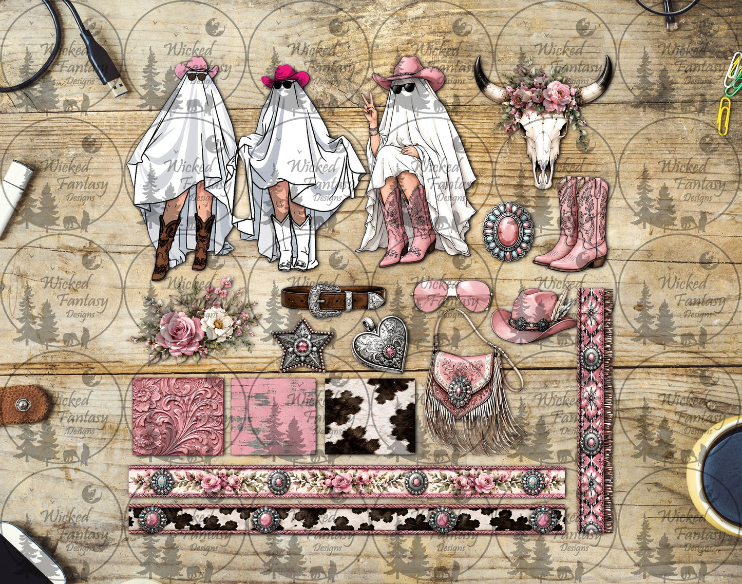 UVDTF Pink Cowgirl Ghosts Element Sheet