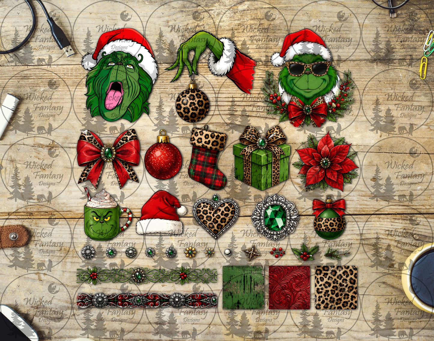 UVDTF Green Leopard Christmas Element Sheet