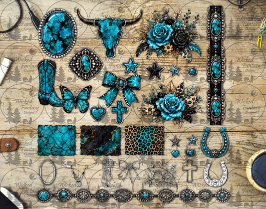 UVDTF Turquoise and Silver Cowgirl Western Element Sheet