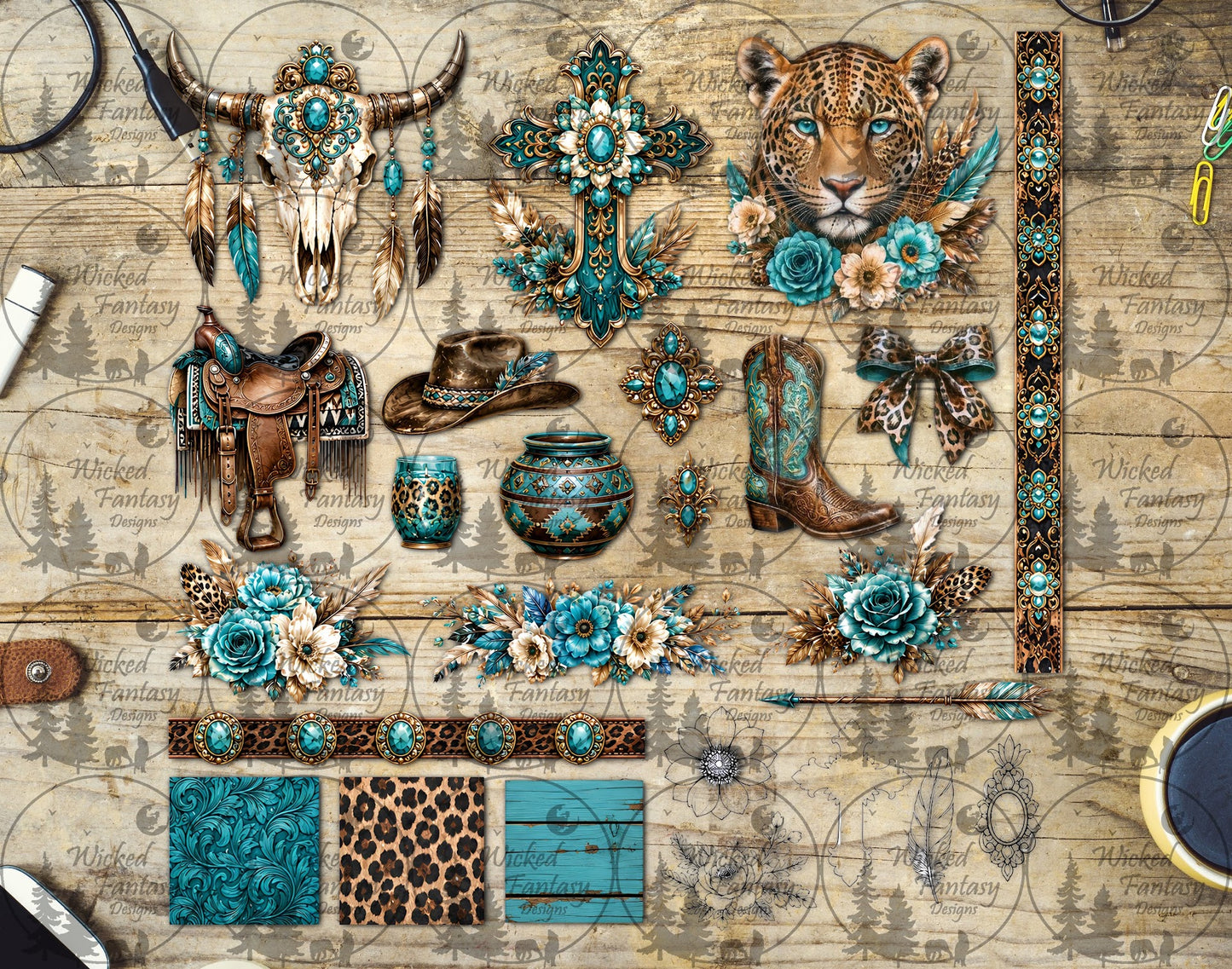 UVDTF Aqua Leopard Western Multimedia Element Sheet