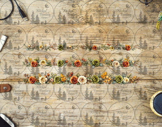 UVDTF Orange and Green Autumn Roses Border Element