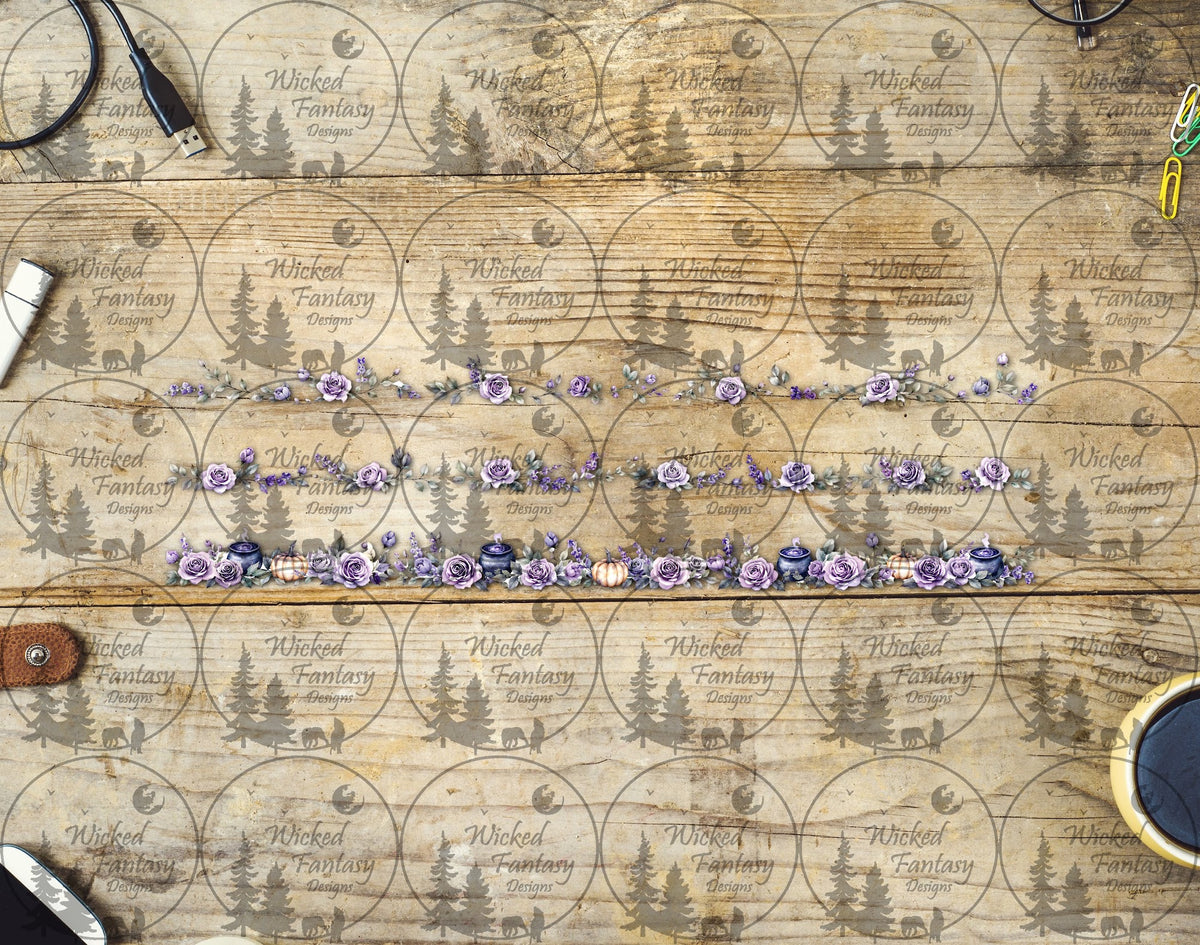 UVDTF Lilac Roses and Cauldrons Floral Border Element