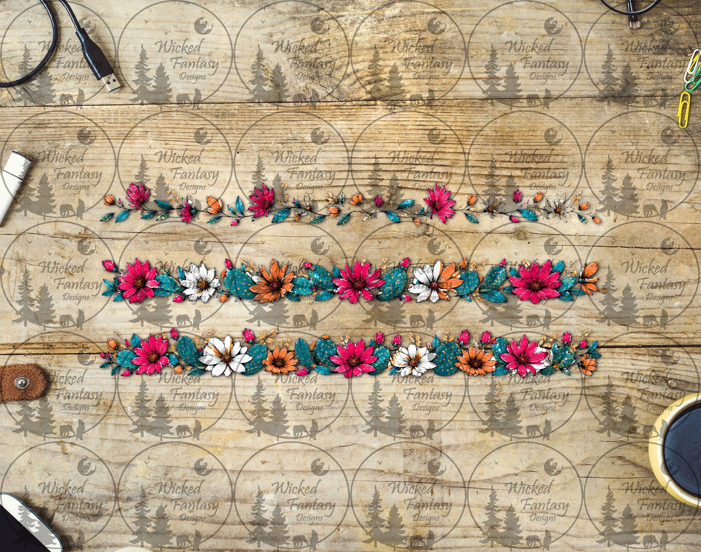 UVDTF Bright Blooming Cactus Border Element