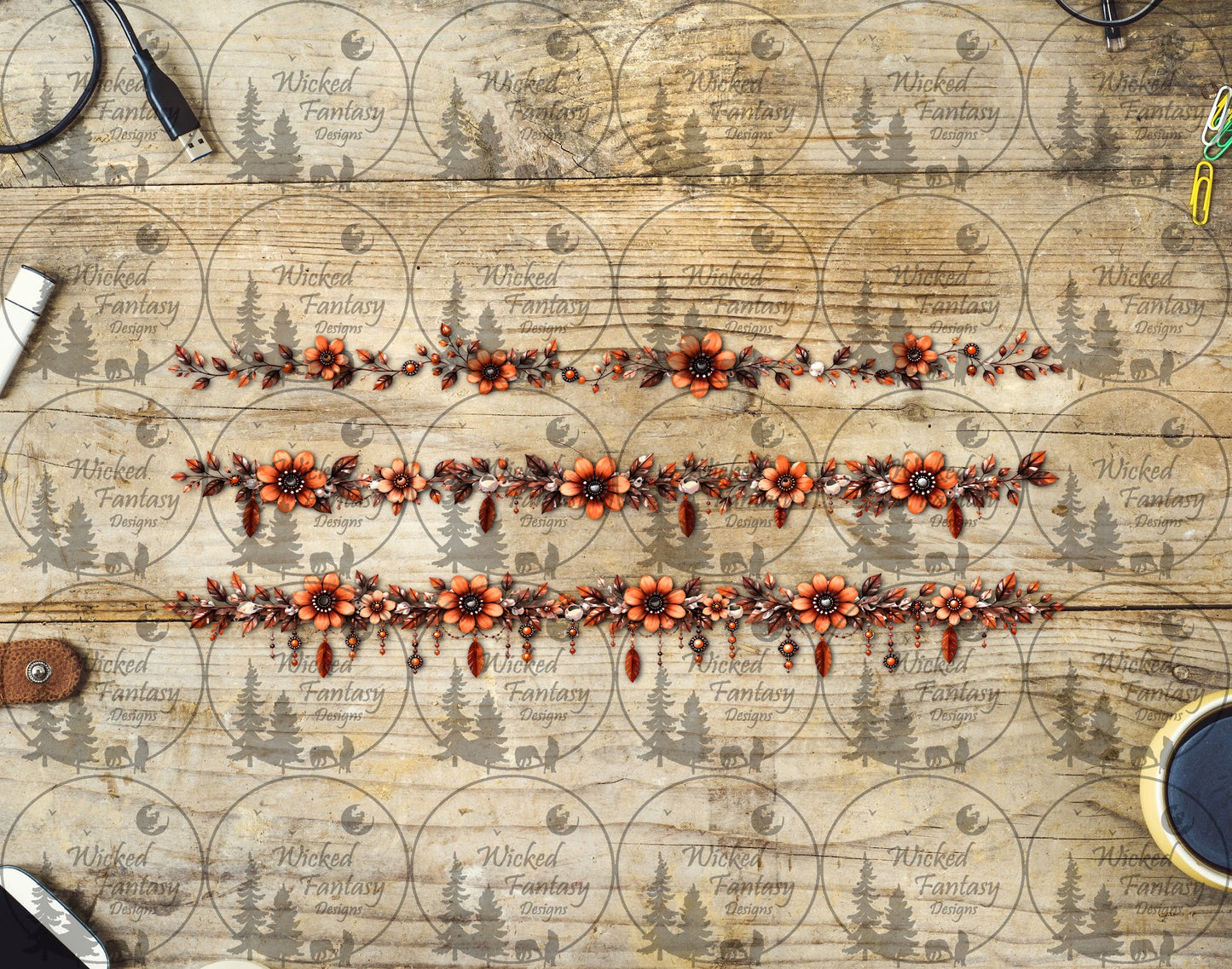 UVDTF Boho Rust Floral Border Element