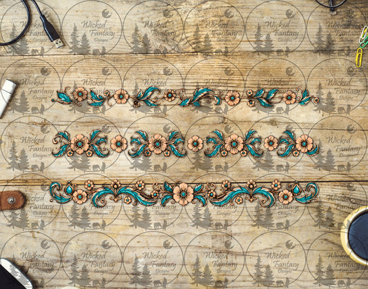 UVDTF Tan and Teal Western Floral Border Element