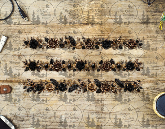 UVDTF Black and Gold Leopard Floral Border Element