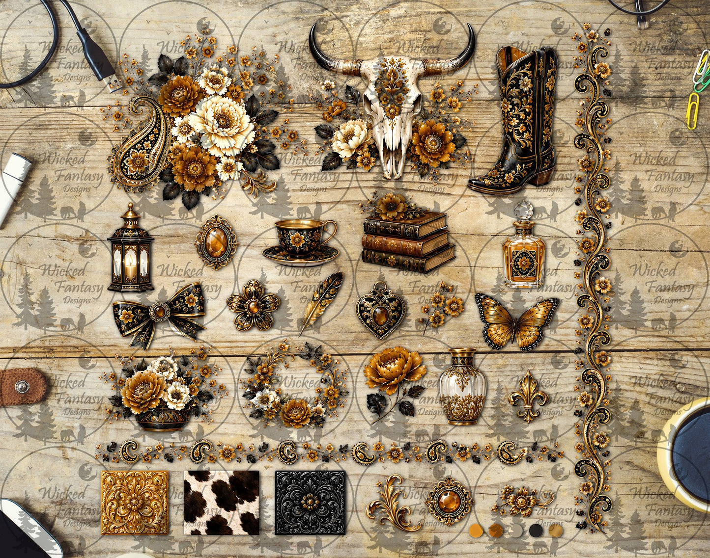 UVDTF Goldenrod and Ivory Paisley Western Element Sheet