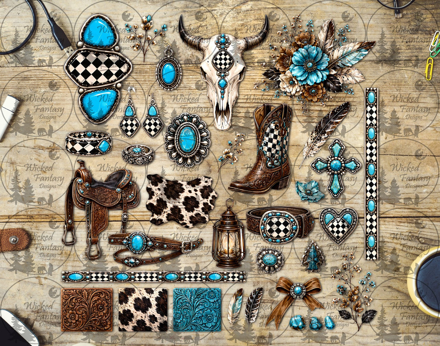 UVDTF Checkered Western Turquoise Element Sheet