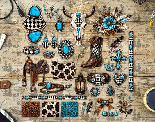 UVDTF Checkered Western Turquoise Element Sheet