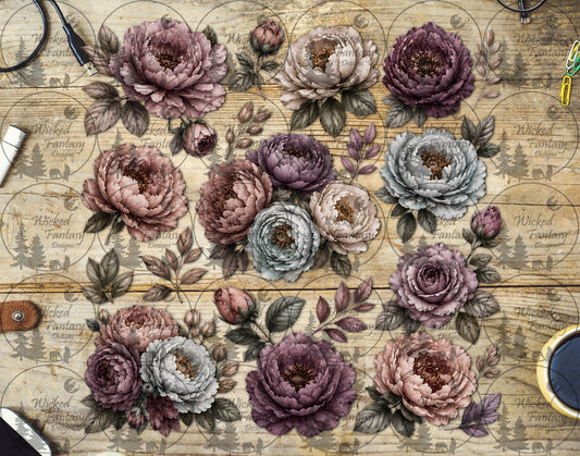 UVDTF Dusty Pink and Mauve Floral Element Sheet