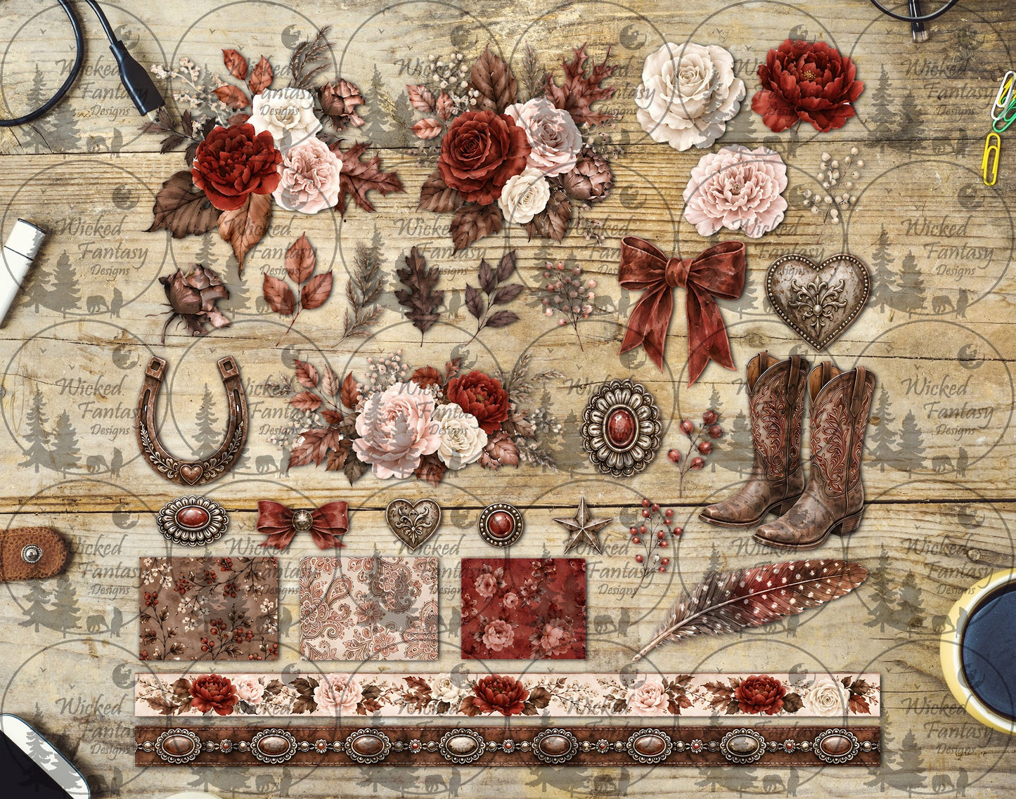 UVDTF Western Autumn Floral Multimedia Element Sheet