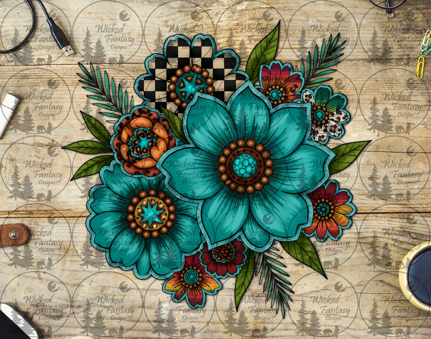 UVDTF Checkered Serape Floral Arrangement