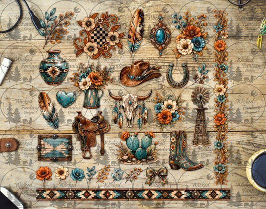 UVDTF Rust and Teal Cowgirl Element Sheet