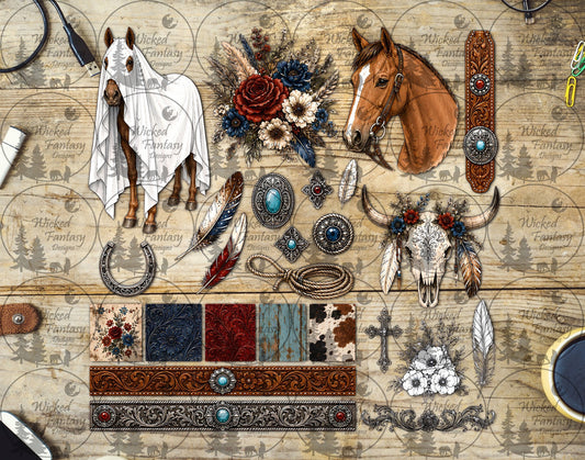 UVDTF Sheet Ghost Horse and Cow Skull Multimedia Element Sheet