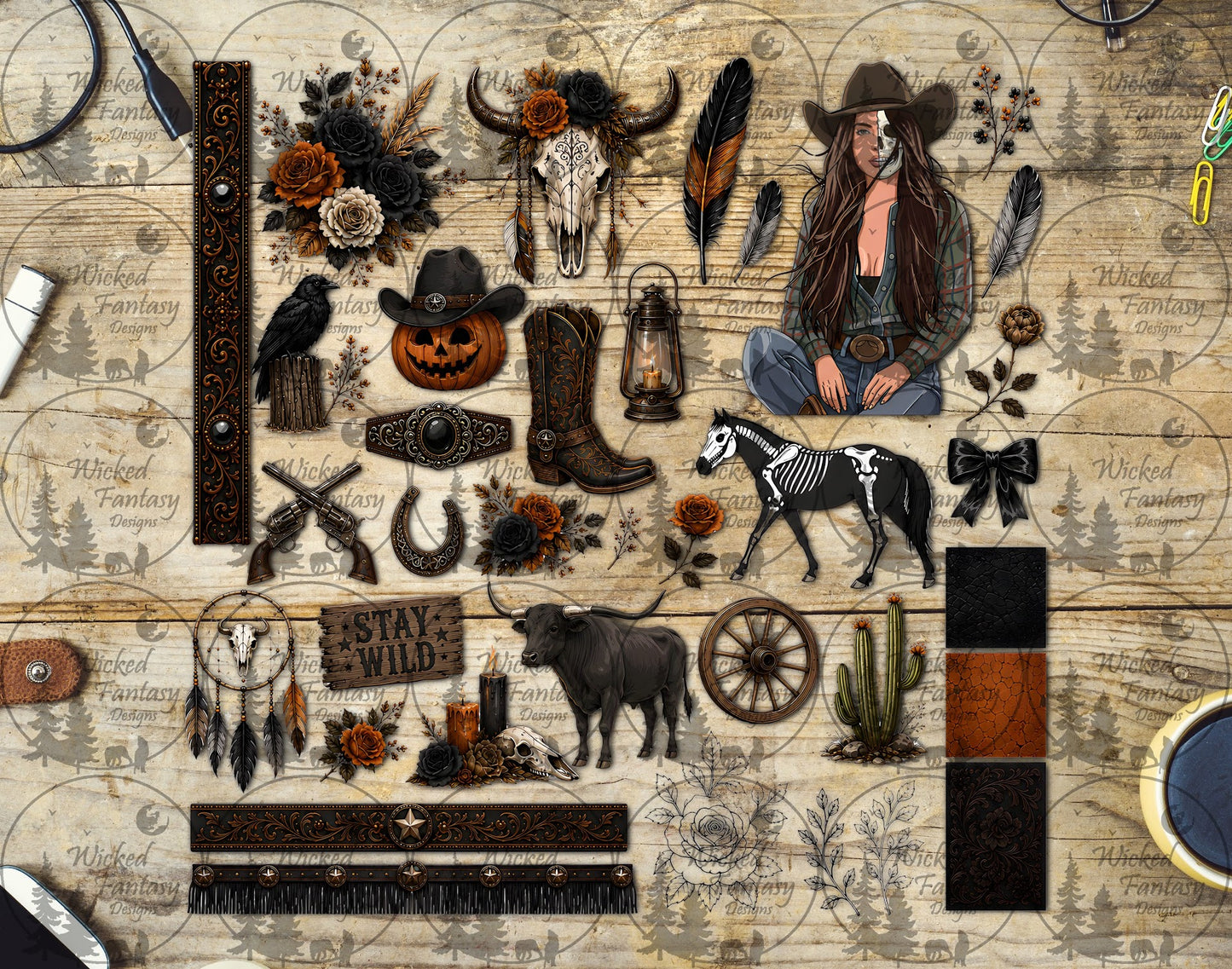 UVDTF Spooky Skeleton Cowgirl Multimedia Element Sheet