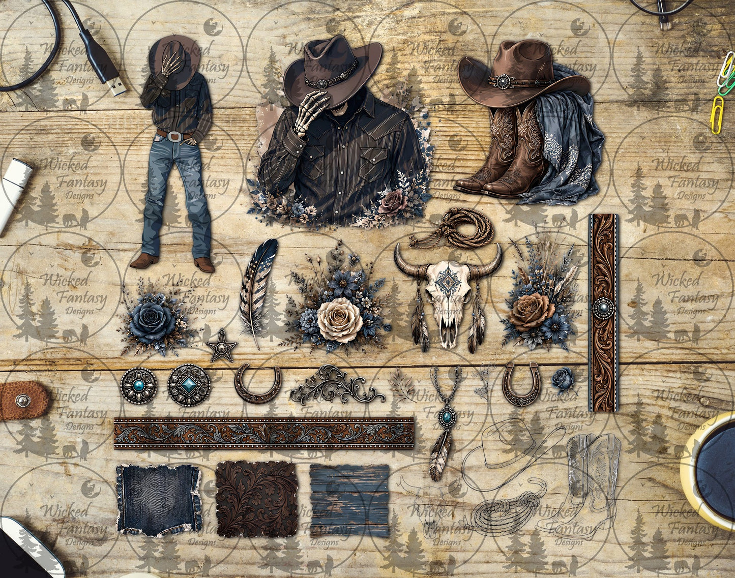 UVDTF Skeleton Cowboy Multimedia Element Sheet