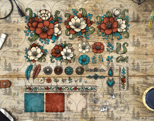 UVDTF Rust and Ivory Cactus Floral Multimedia Element Sheet