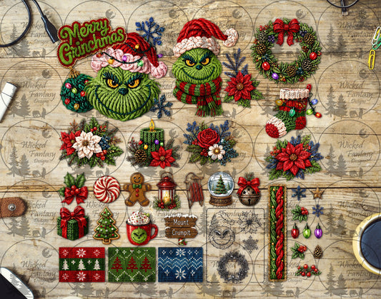 UVDTF Crochet Green Christmas Multimedia Element Sheet