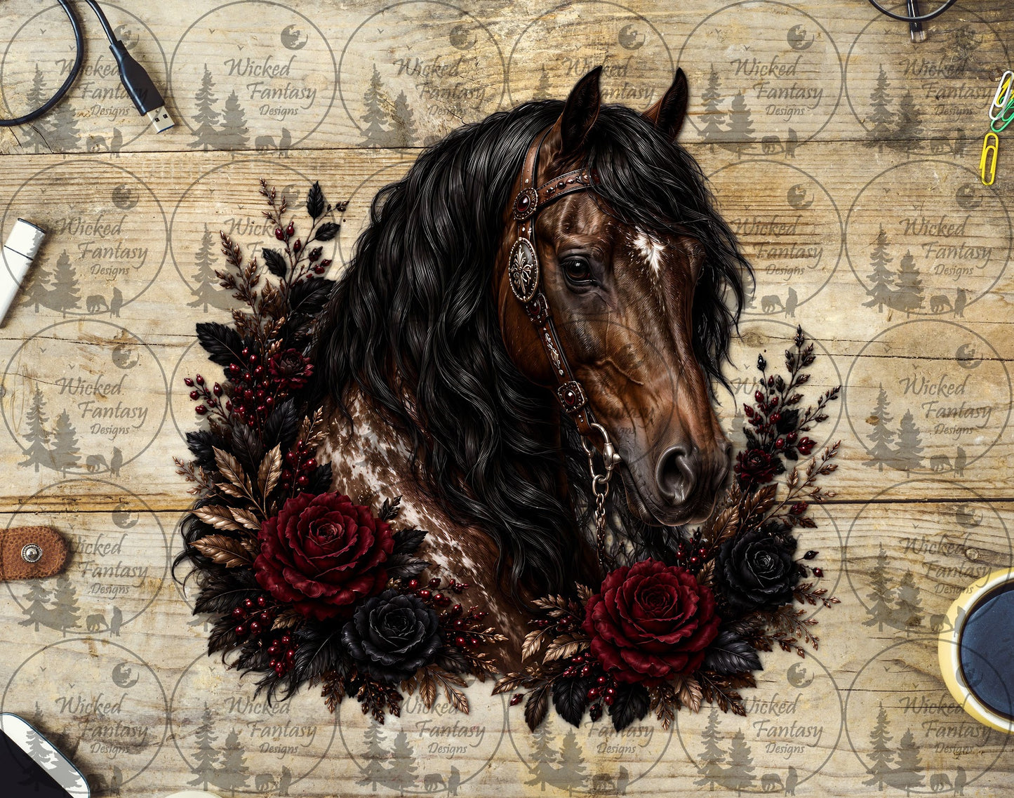 UVDTF Red and Black Bridled Horse