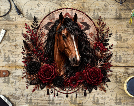 UVDTF Red and Black Aztec Horse