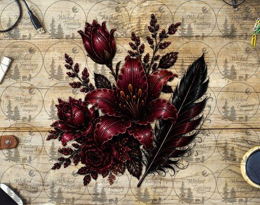 UVDTF Burgundy and Black Floral Arrangement