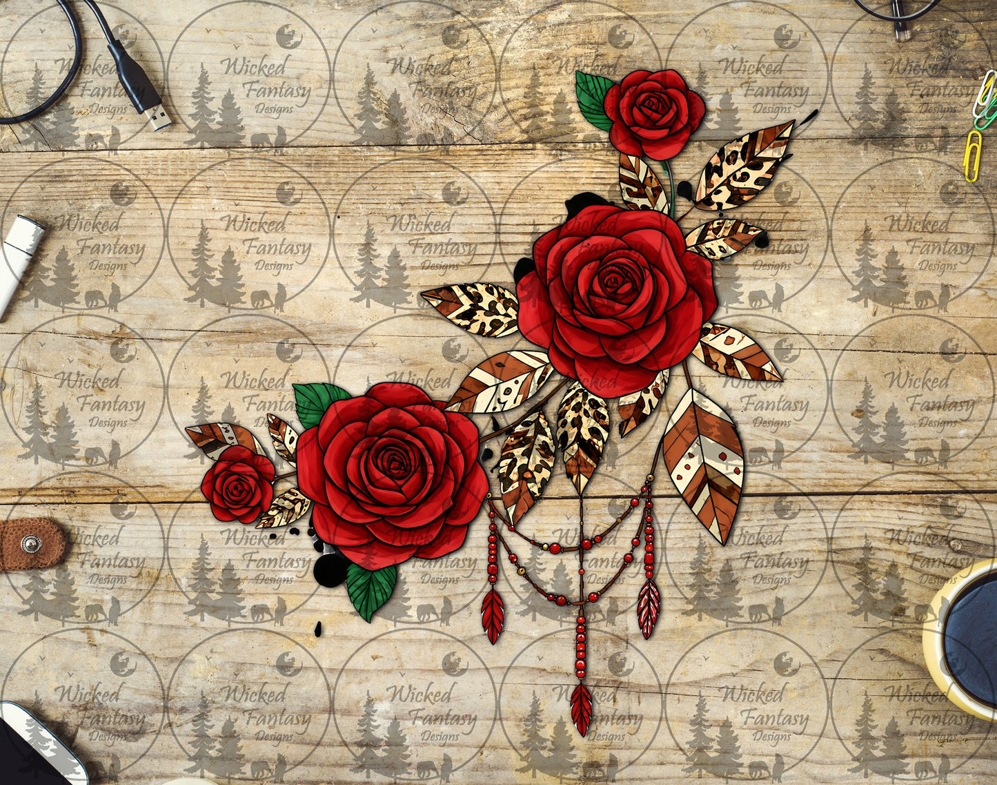 UVDTF Aztec Leopard Red Roses