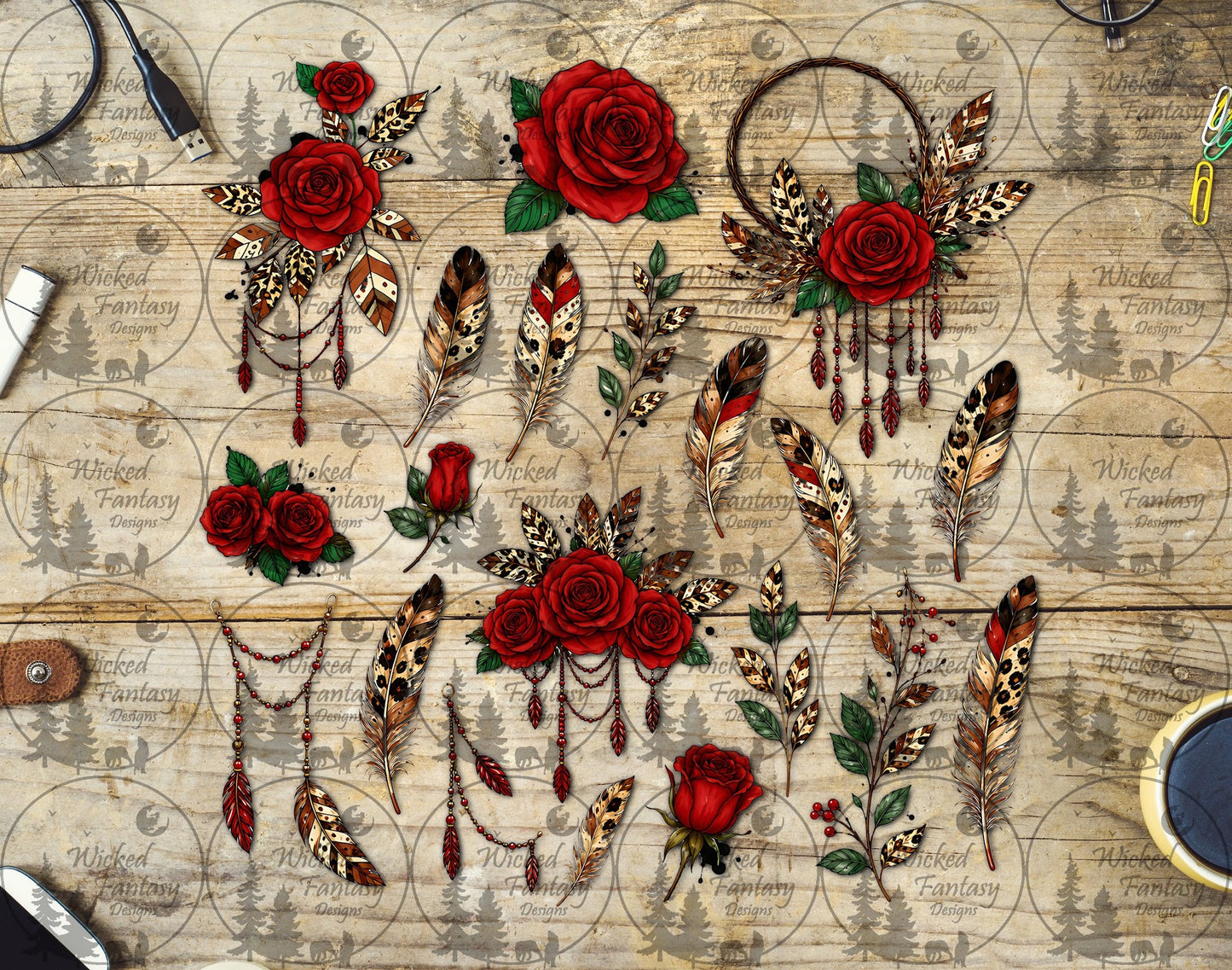 UVDTF Red Leopard Aztec Roses Element Sheet