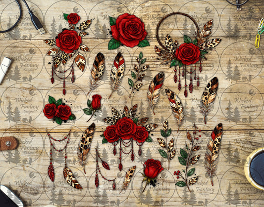 UVDTF Red Leopard Aztec Roses Element Sheet